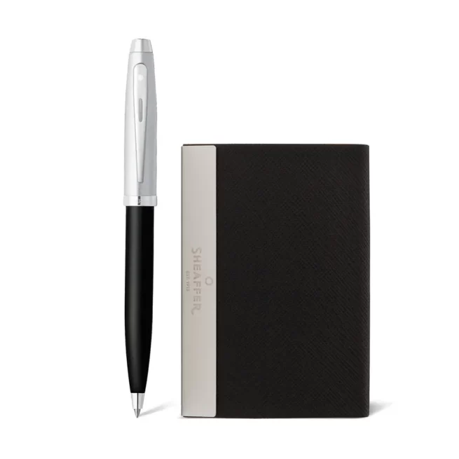 Sheaffer Gift Set 100 9313 Ballpoint Pen with Business Card Holder Glossy Black with Chrome Trims