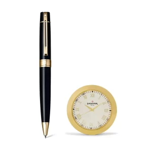 Sheaffer Gift Set 300 9325 Ballpoint Pen with Table Clock Glossy Black with Gold Trims