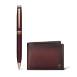 Lapis Bard Gift Set Contemporary Ballpoint Pen with Ducorium Wallet Bordeaux with Gold Trims