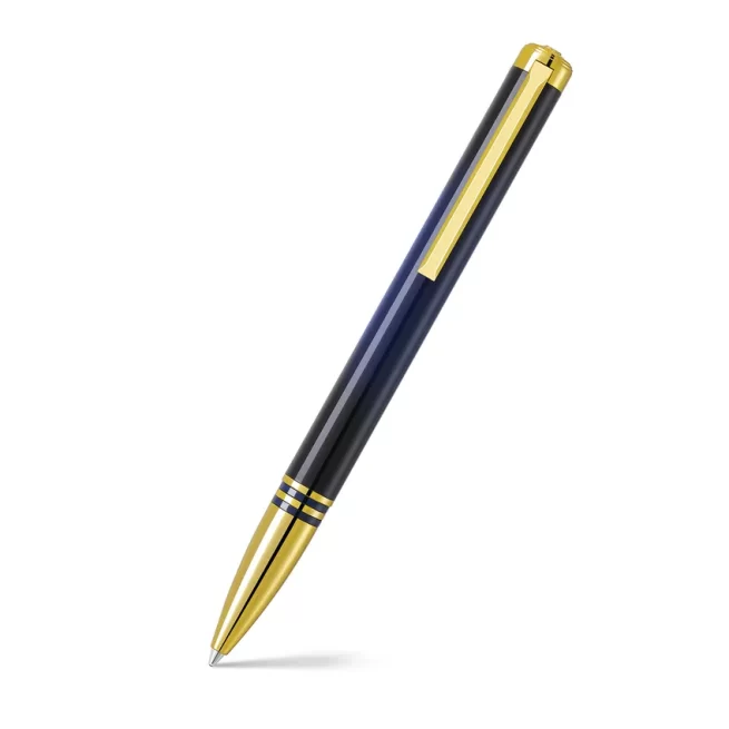 Lapis Bard Gift Set Torque Ballpoint Pen with Ducorium Business Card Holder - Blue with Gold Trims