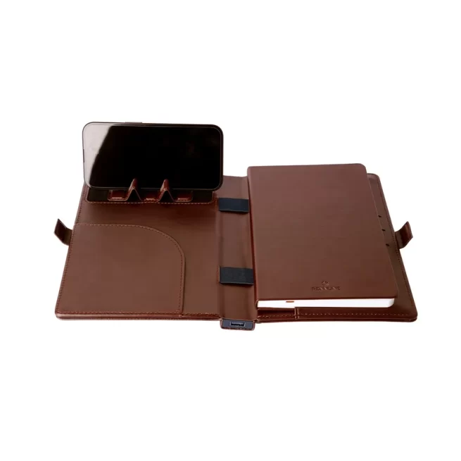 Pennline Superbook Edge Organizer With Fast Wireless Charging + 8000mAh Powerbank Brown
