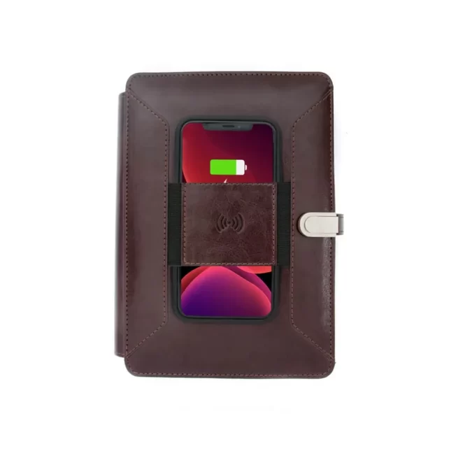 Pennline Superbook Organizer With Wireless Charging + 8000mAh Powerbank And 16GB Flash Drive Coffee Brown