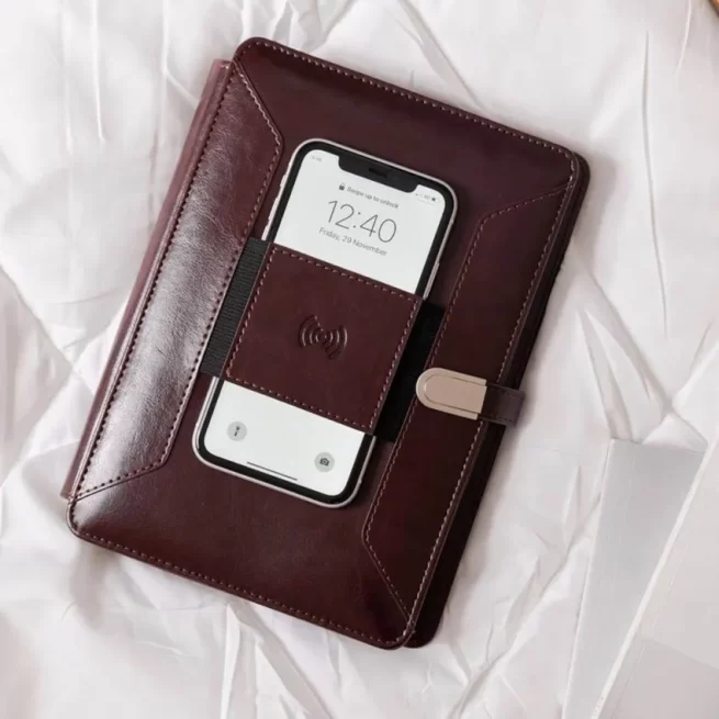 Pennline Superbook Organizer With Wireless Charging + 8000mAh Powerbank And 16GB Flash Drive Coffee Brown
