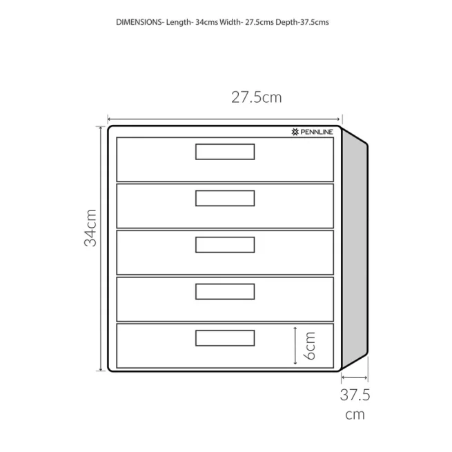 Pennline HUB Storage Metal Cabinet With 5 Paperboard Horizontal Large Drawers - Matte Black