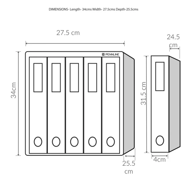 Pennline HUB Filing Cabinet In Metal With 5 Vertical Large Folders (2-D Ring Binders) - Matte Black