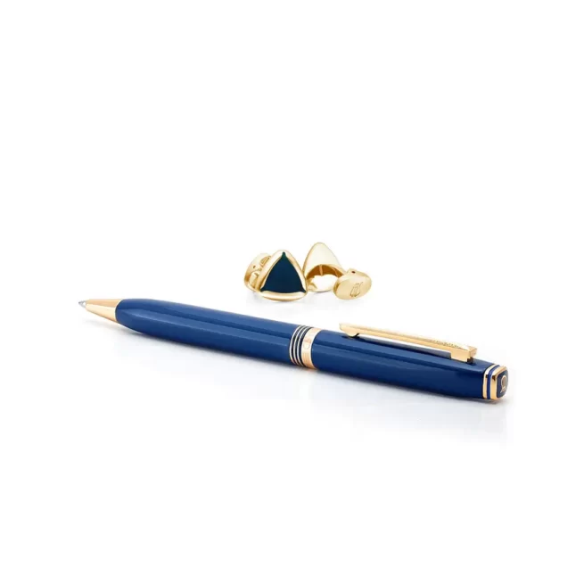 Contemporary Ballpoint Pen with Shard Cufflinks in Blue & Gold