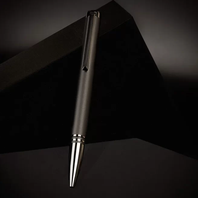 Lapis Bard Contemporary Torque Ballpoint Pen - Matte Black with Shiny Black Trim
