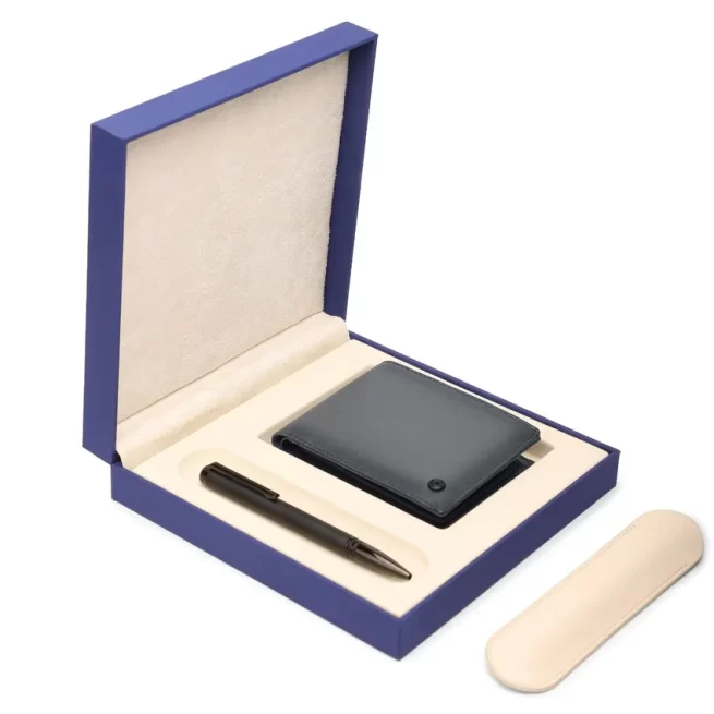 Lapis Bard Gift Set Torque Ballpoint Pen with Ducorium Graphite Wallet Black with Black Trims