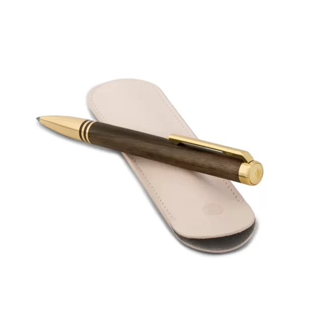 Lapis Bard Contemporary Torque Hickory Ballpoint Pen - Brown with Gold Trims