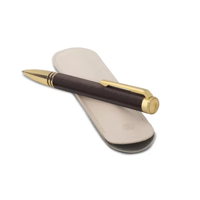 Lapis Bard Torque Artis Leather Ballpoint Pen - Brown with Gold Trims