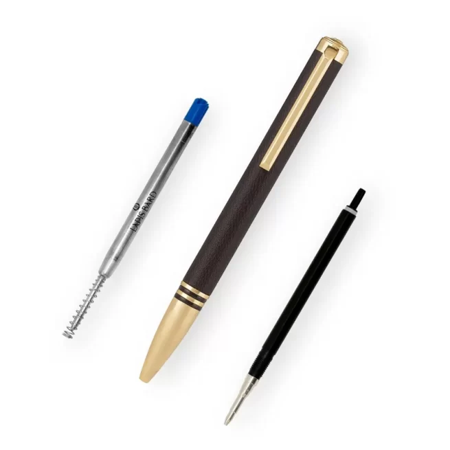 Lapis Bard Torque Artis Leather Ballpoint Pen - Brown with Gold Trims