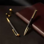 Lapis Bard Torque Artis Leather Ballpoint Pen - Brown with Gold Trims