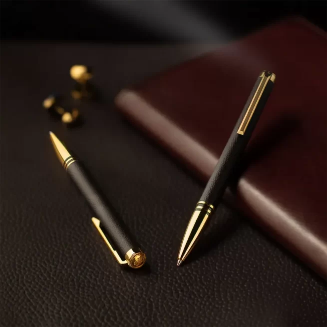 Lapis Bard Torque Artis Leather Ballpoint Pen - Brown with Gold Trims