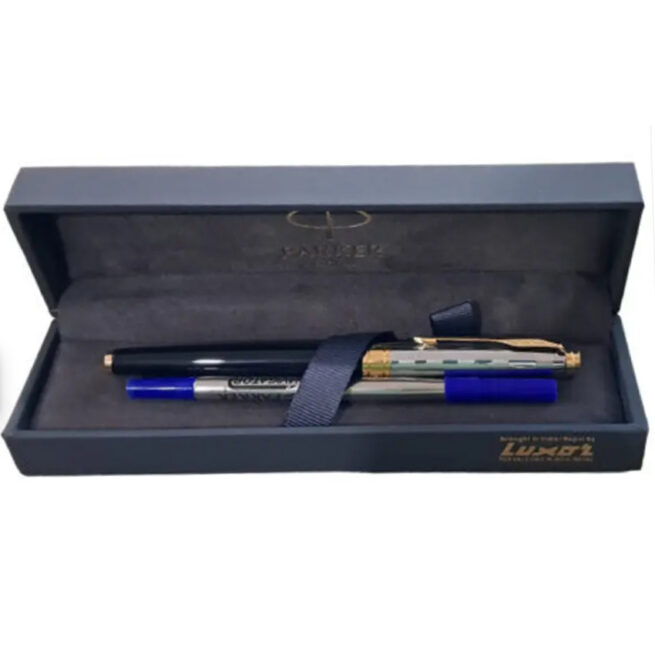 Parker Aster Deluxe Black & Chrome – Gold Trim Rollerball Pen 8902298161291