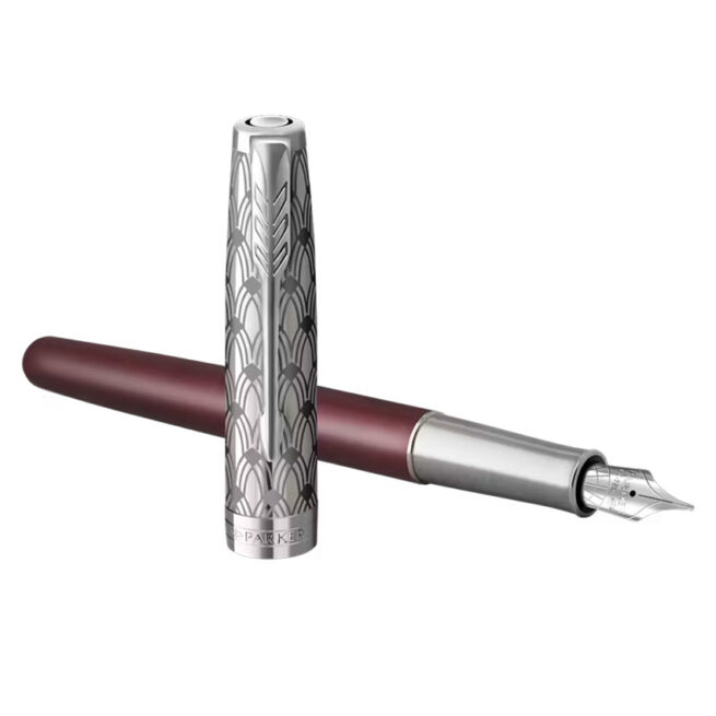 Parker Sonnet Metal & Red Lacquer Chrome Trim Fountain Pen