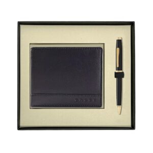Cross Coventry Black Lacquer/Gold BP Pen with Black Leather Card Wallet-AT0662-11
